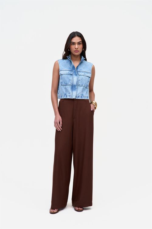 Colete Jeans Sobretinto com Zíper