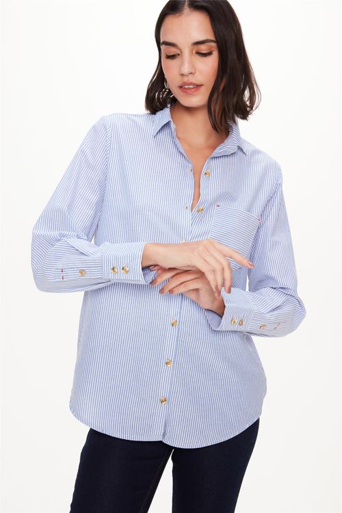 Camisa Feminina de Algodão Listrada