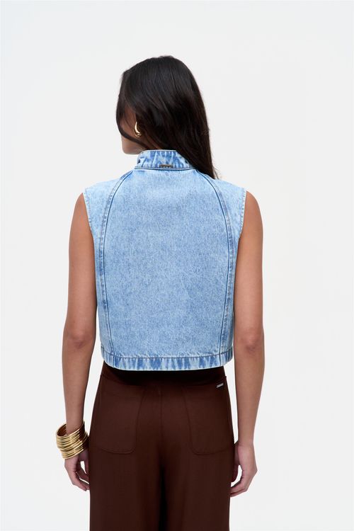 Colete Jeans Sobretinto com Zíper