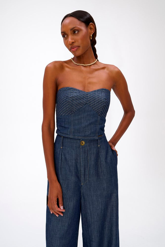 Top Jeans com Lastec e Zíper - Damyller