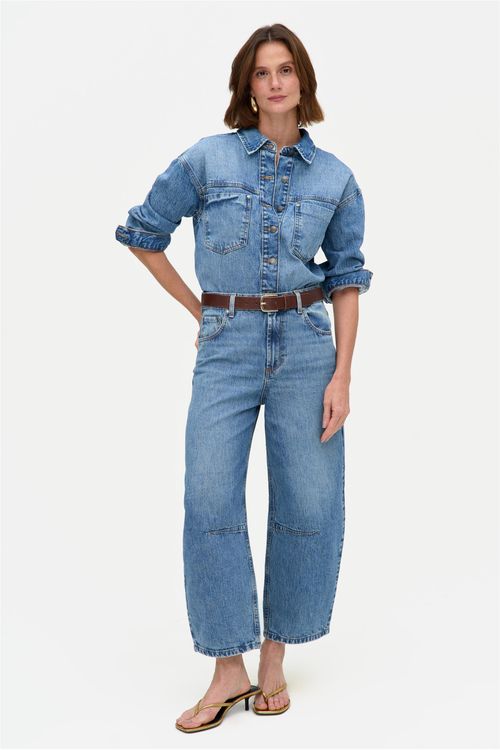 Camisa Jeans Feminina  com Botões