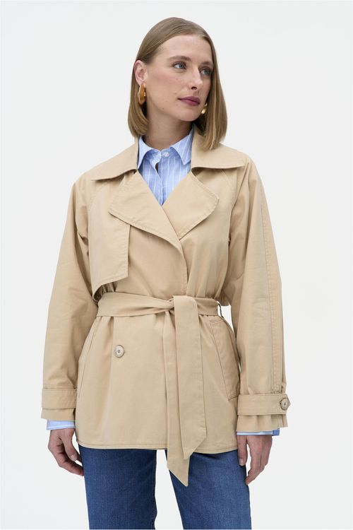 Trench Coat Feminino Curto em Algodão