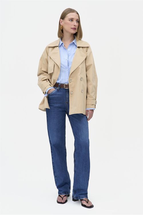 Trench Coat Feminino Curto em Algodão
