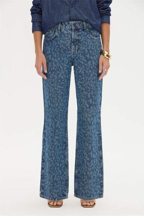 Calça Jeans Wide Leg Animal Print G4