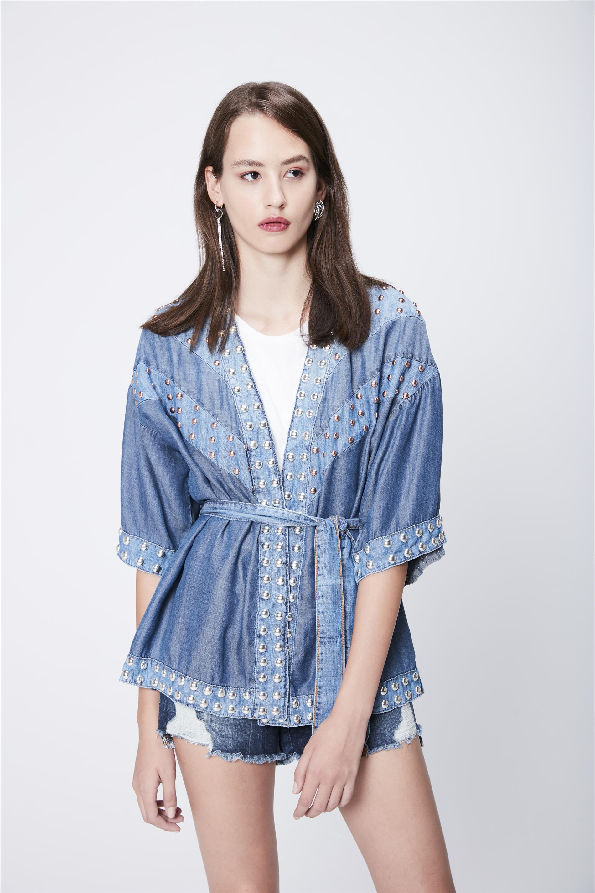 Vestido jeans best sale com kimono