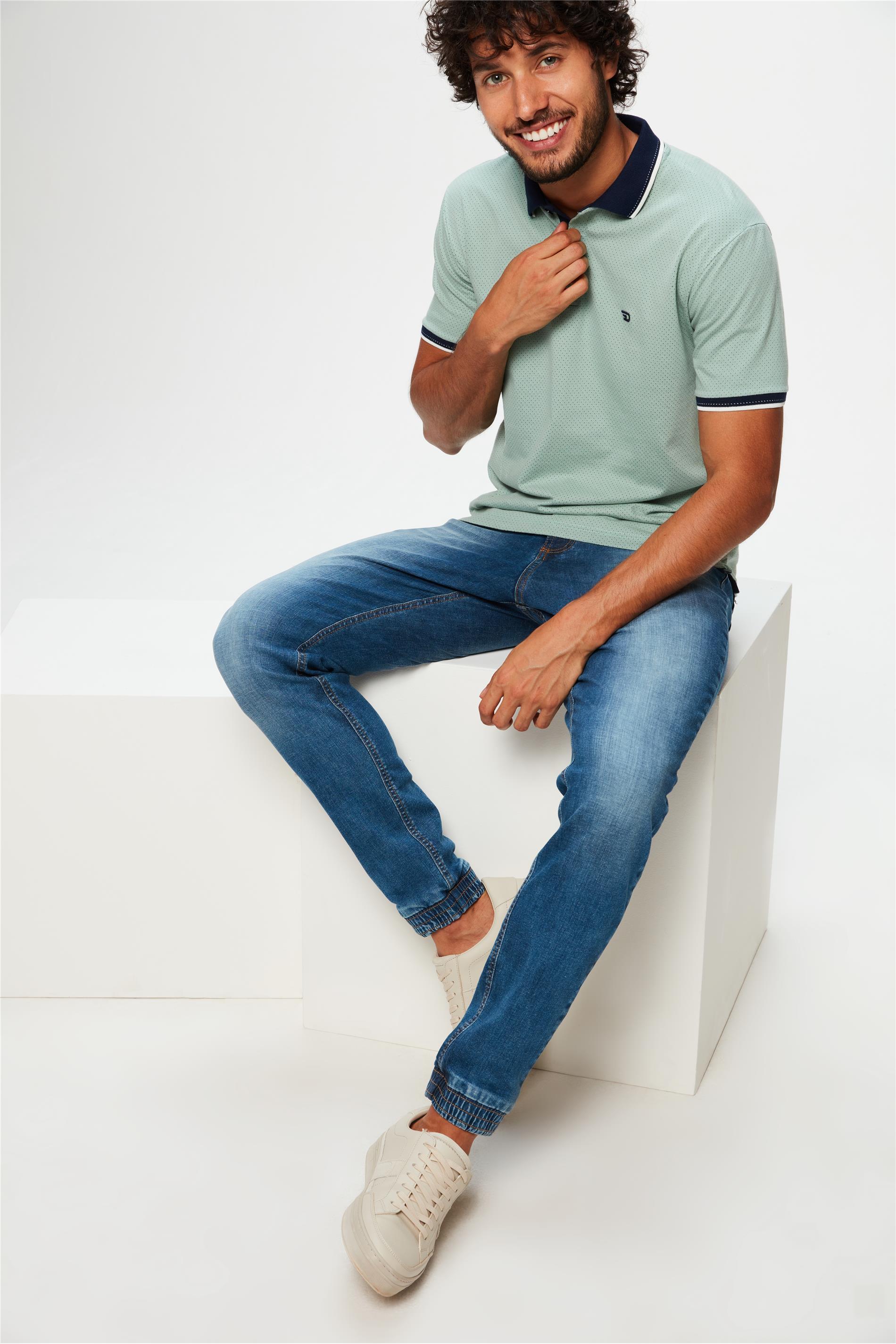 Calça Jogger Masculina Jeans Elástico Punho Azul Médio - Compre