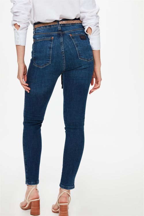 Calça Jeans Jegging com Cinto de Strass