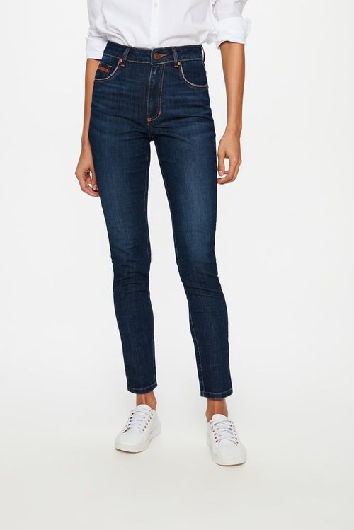 Calça Jeans Skinny com Detalhes Claros