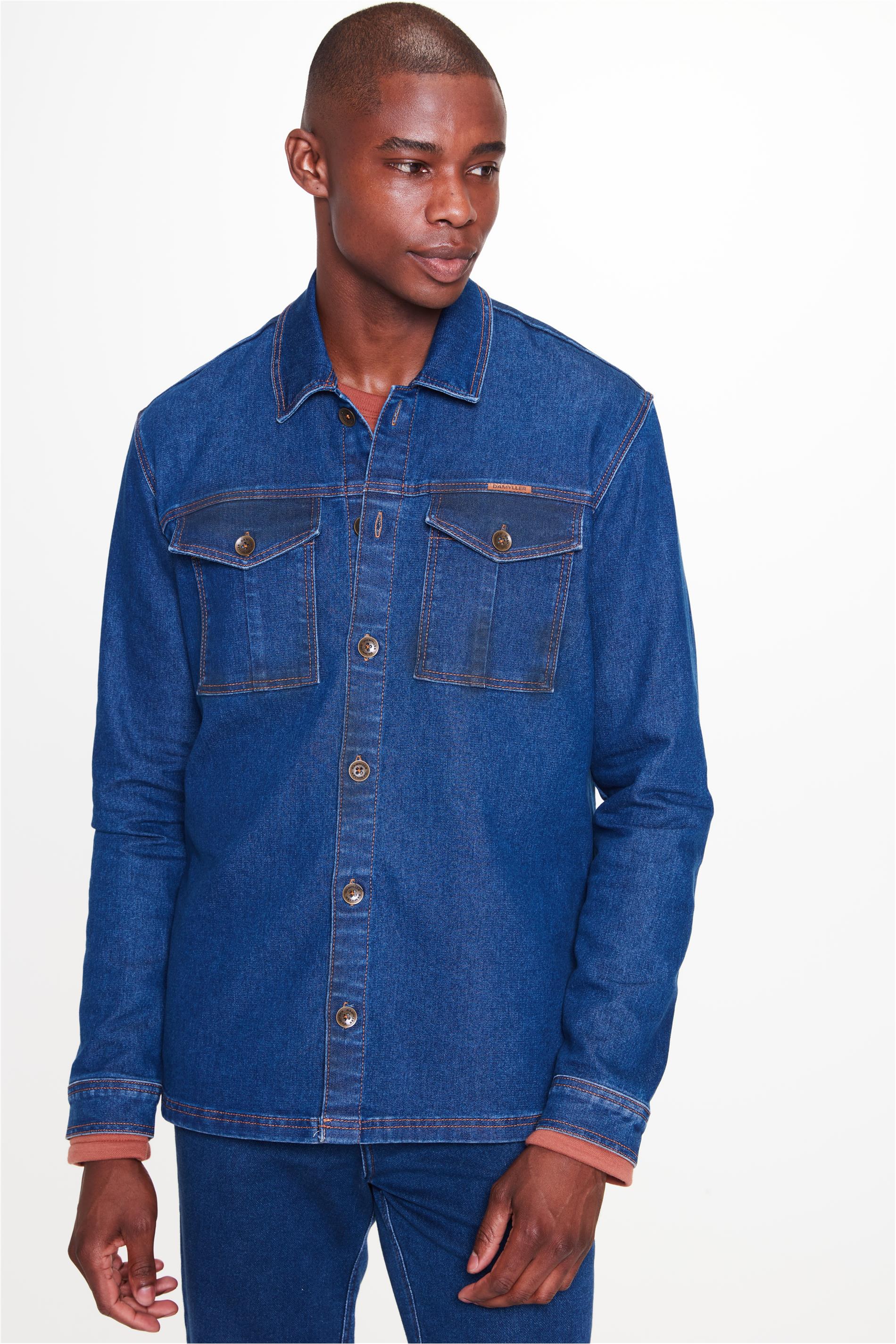 Camisa jeans best sale masculina escura