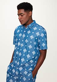 Camisa Jeans Estampa Floral Masculina